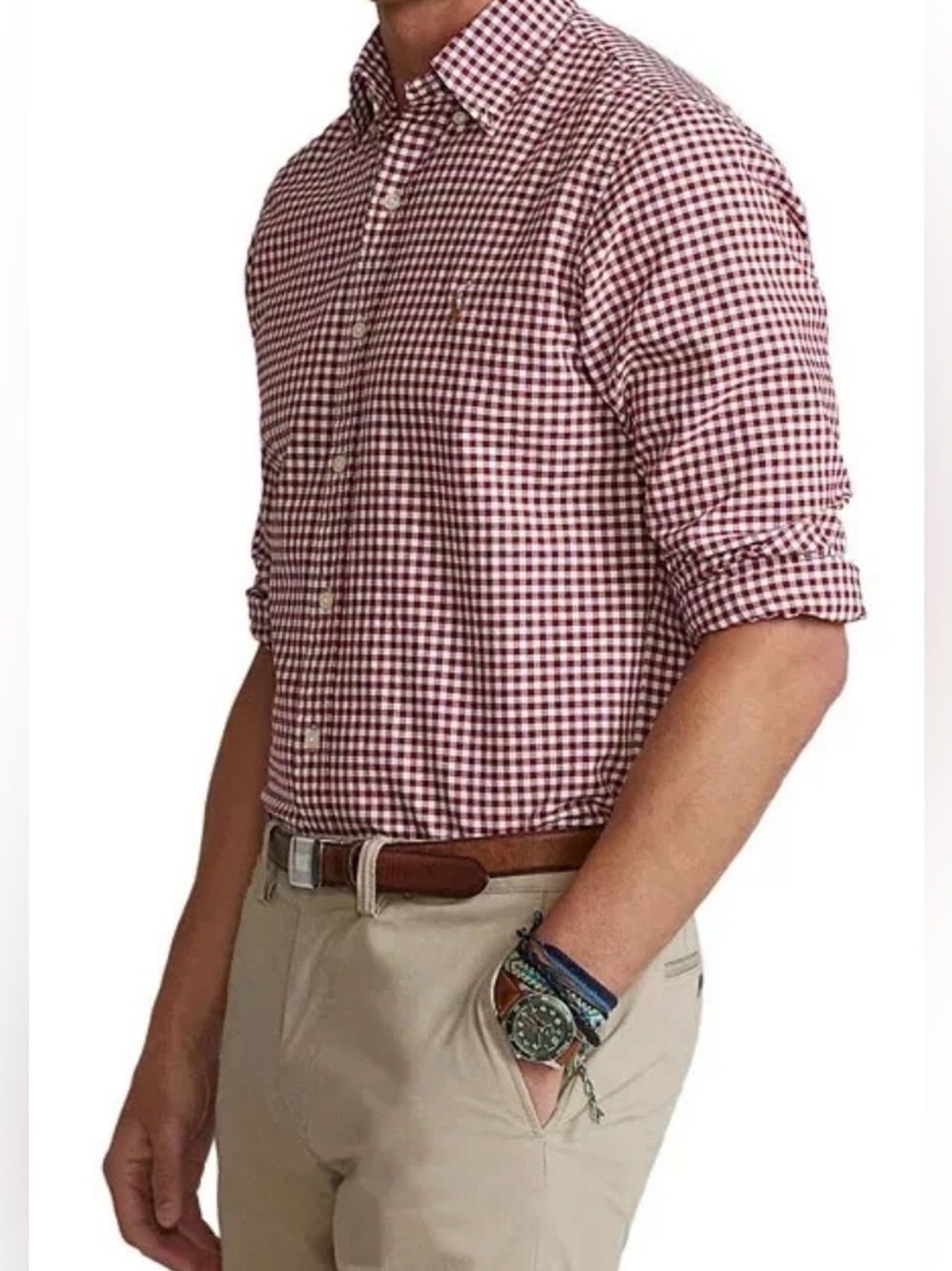 Polo Ralph Lauren Mens Classic Fit Gingham Stretch Poplin Shirt Size L NWT